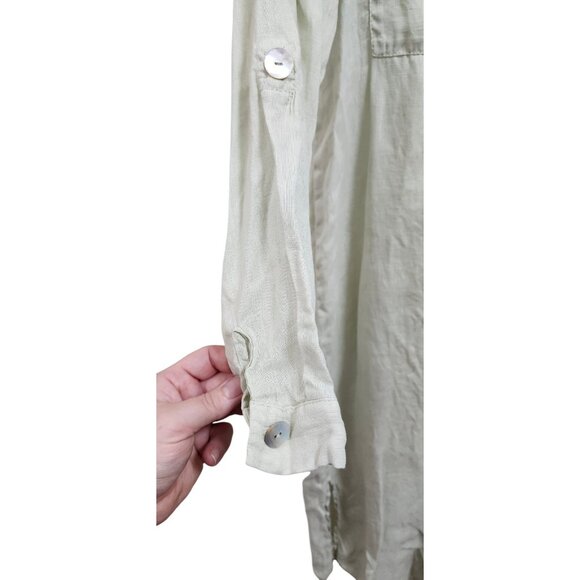 Zara 100% Linen Shirt Dress Long Sleeve Khaki Green Button Front - Picture 9 of 16